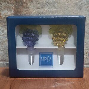 Mikasa Crystal Glass Grapes Bottle Stoppers Decanter Set of 2 NIB